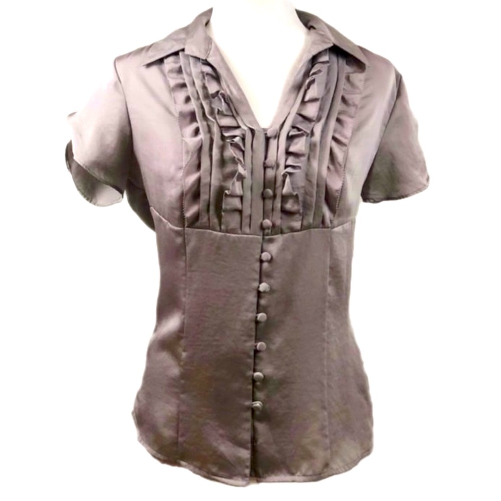 APOSTROPHE Satin Ruffled Coquette Romantic Feminine Flirty Vintage Office Date S